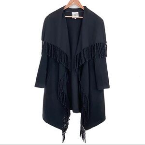 BB DAKOTA Candace Black Fringed Waterfall Coat